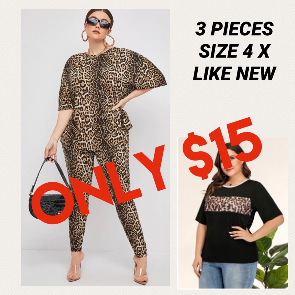 🔥$15 BUNDLE 3 PIECES 4X LEOPARD DROP SHOULDER TEE & LEGGINGS + 2ND PRINT TEE